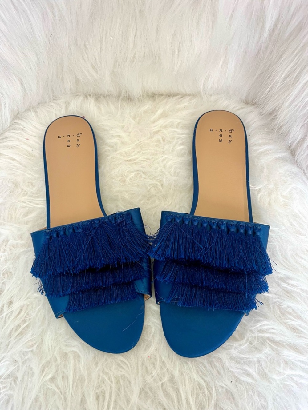 A New Day Blue Layered Fringe Slide Sandals Size 8